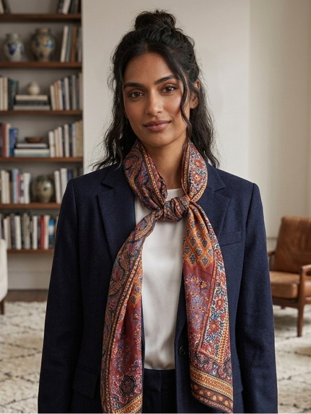 Zara Multicolor Bohemian Print Square Scarf - 45” square